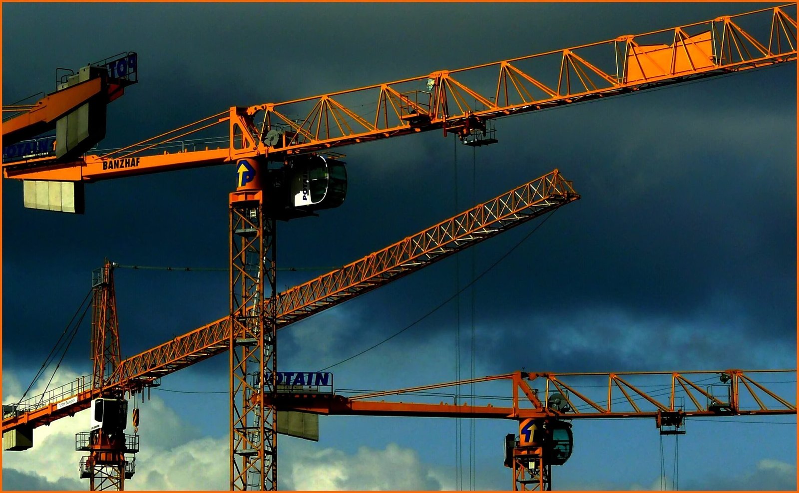 Tower cranes at sky (Architecture and Buildings) crane,site,build,baukran,lift loads
