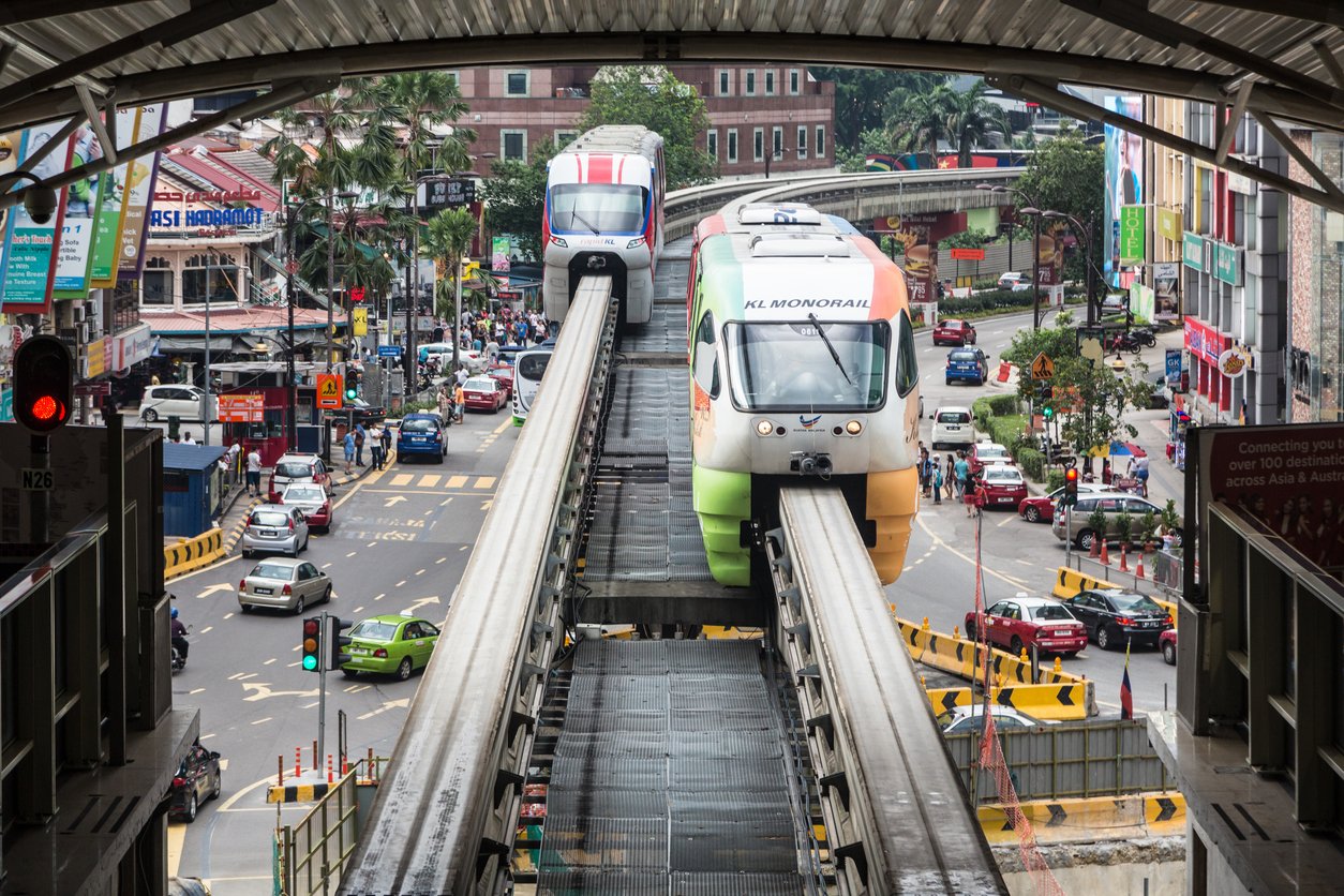 Kuala Lumpur, Malaysia - November 14, 2015: Monorail cars transit through the Bukit Bintang station in the heart of Kuala Lumpur, Malaysia capital city.
