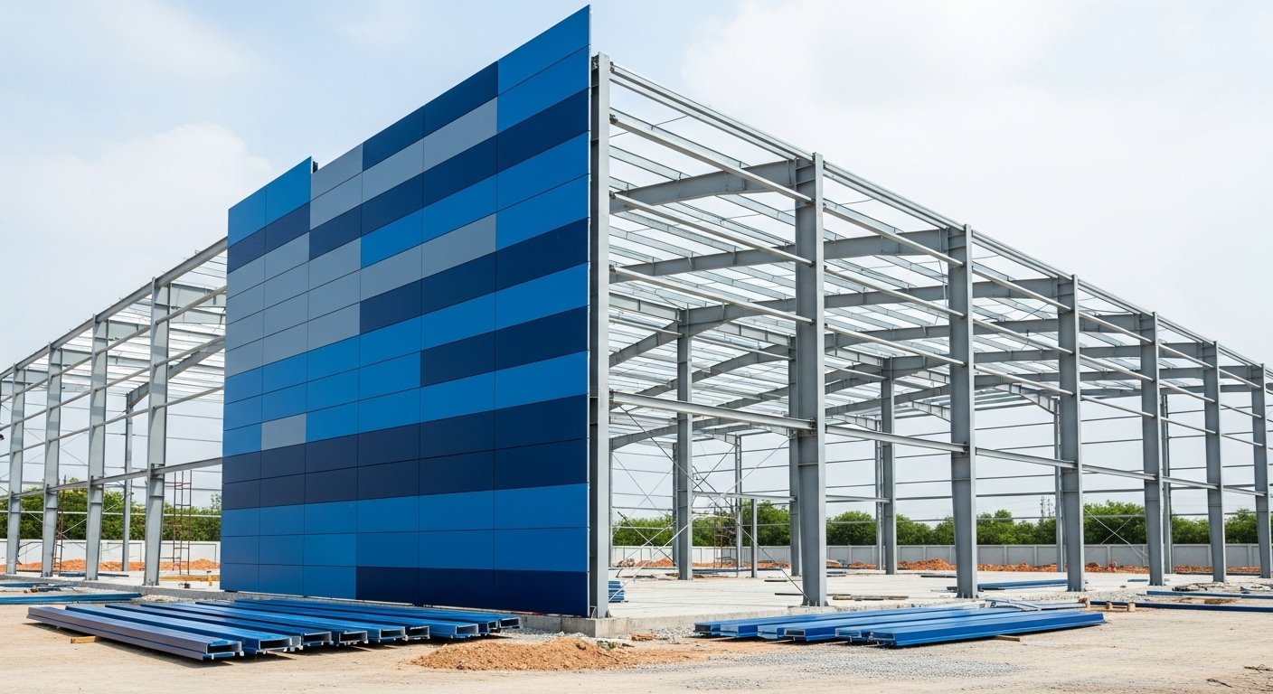 cold formed steel fabrication India purlins girts industrial shed IS 801 Suncorporation Hyderabad