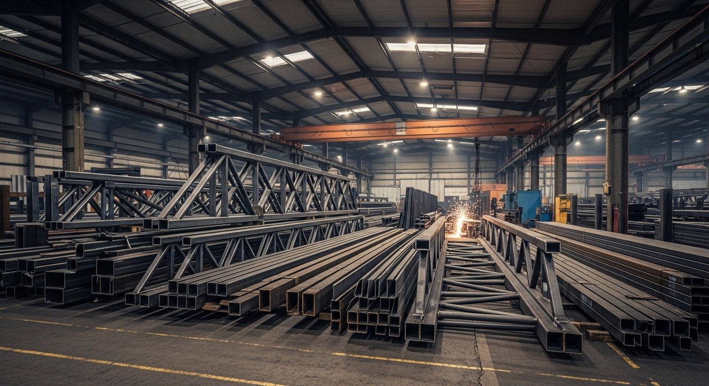 stadium steel fabrication India grandstand roof truss long span canopy IS 800:2007 IS 875 crowd loading