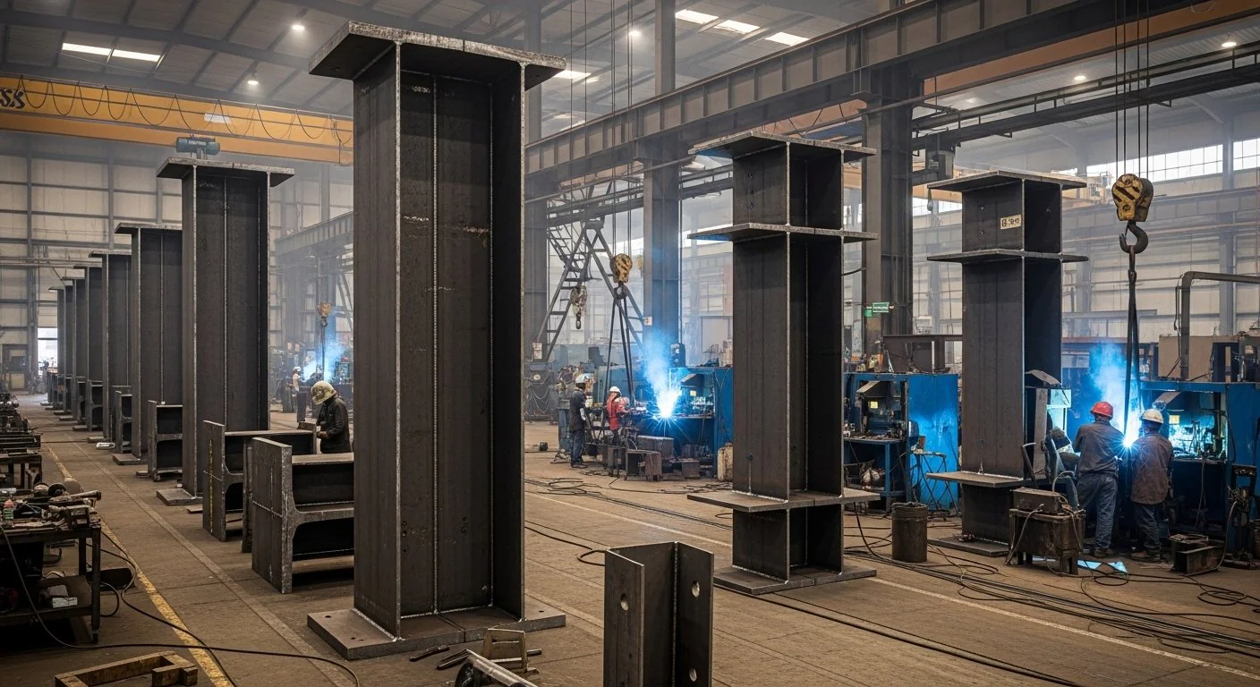 QA/QC inspection of built-up column fabrication with dimensional and weld checks