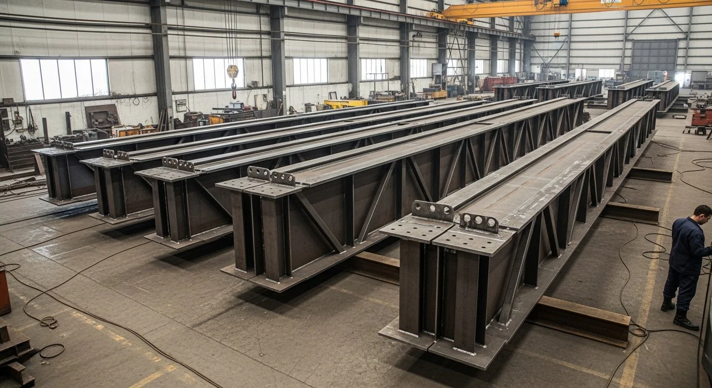 Crane girder structures fabrication with welded plate girders and stiffeners