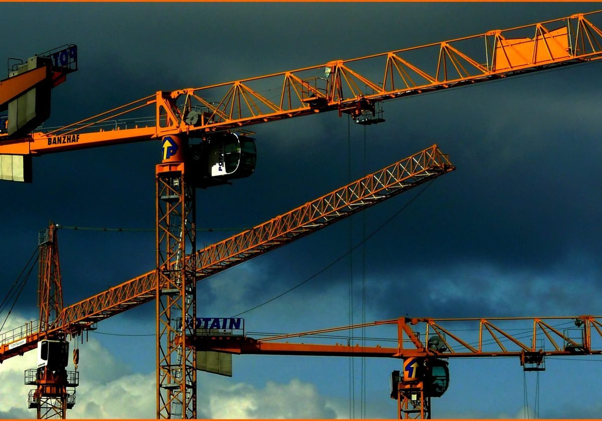 Tower cranes at sky (Architecture and Buildings) crane,site,build,baukran,lift loads